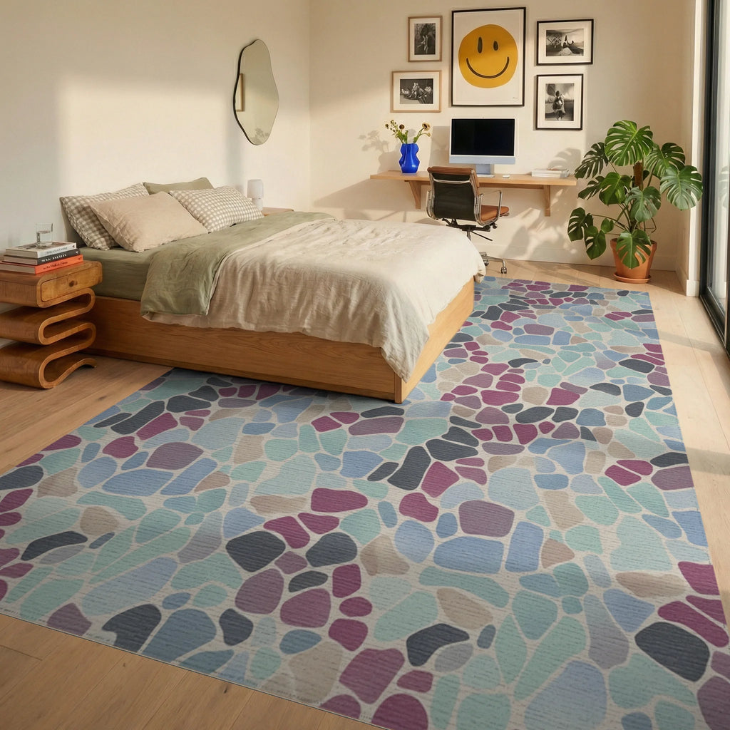Abstract Stone Mosaic Color Mix Rug Bedroom View