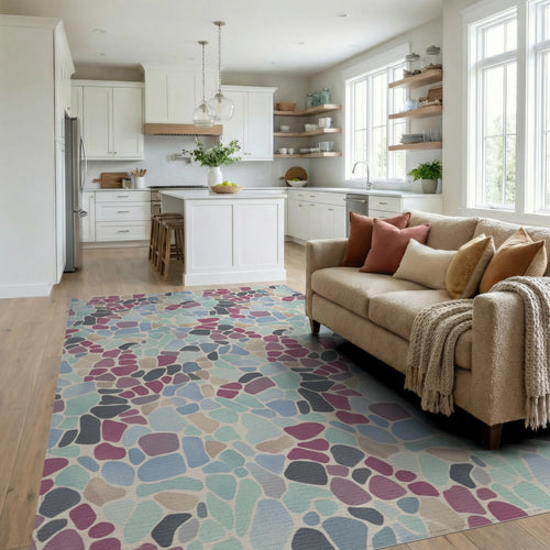 Abstract Stone Mosaic Color Mix Rug Living Room View