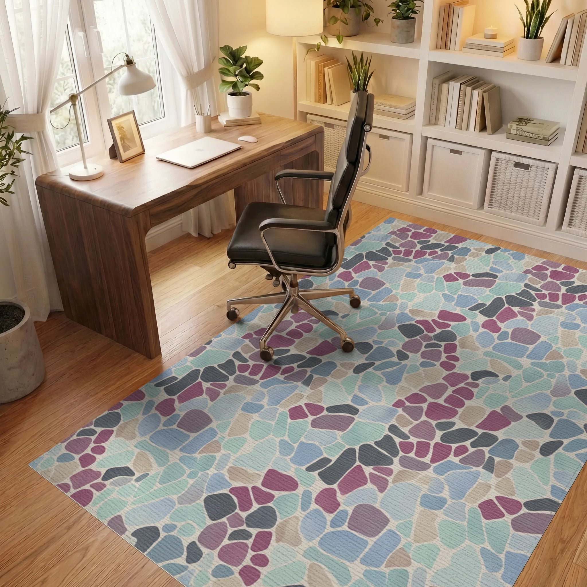 Abstract Stone Mosaic Color Mix Rug Office View