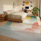 Abstract Sun Layers Warm Palette Rug - Bedroom View