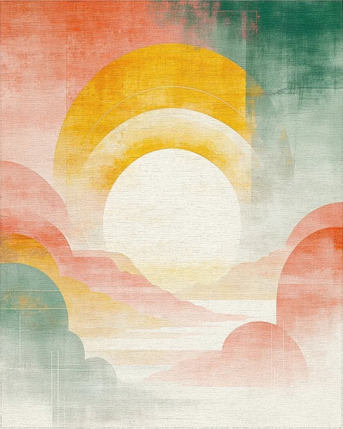 Abstract Sun Layers Warm Palette Rug - Cutout View