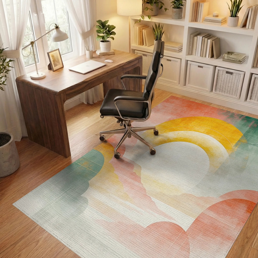 Abstract Sun Layers Warm Palette Rug - Office View