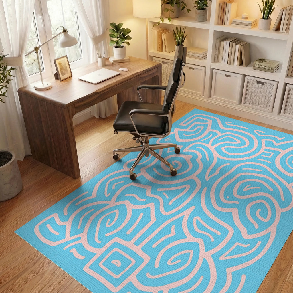 Abstract Swirl Pink Pattern Rug Office View