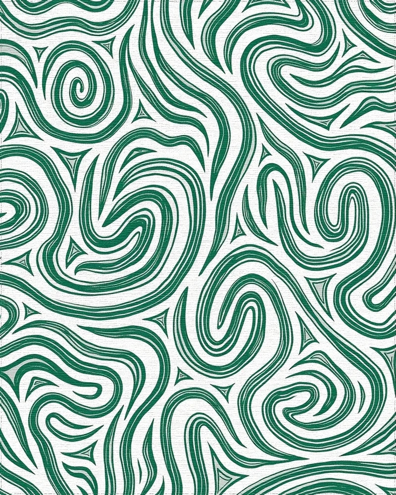 Abstract Swirling Green Pattern Design Rug - Cutout View