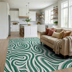 Abstract Swirling Green Pattern Design Rug Living Room View