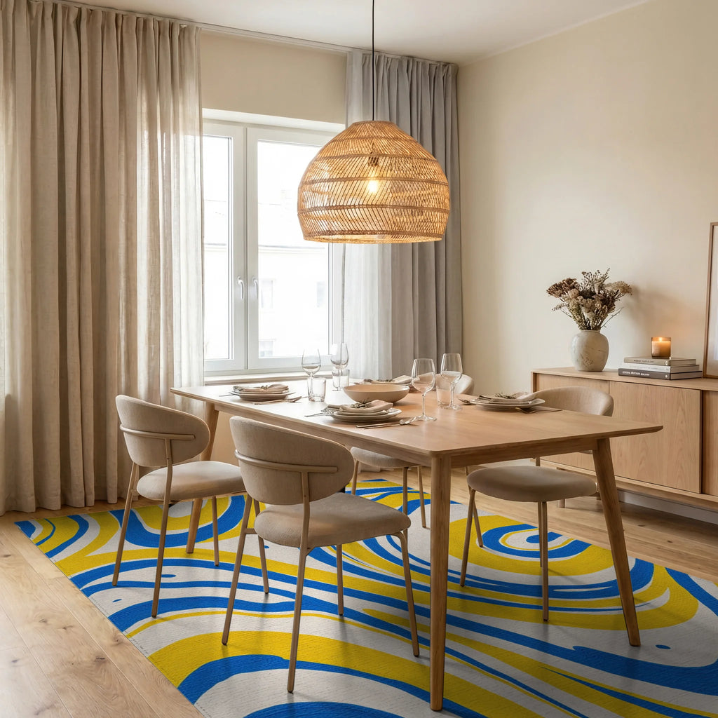 Abstract Swirls Pattern Design Rug Dining Room View
