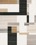Abstract Tan Gray Black Blocks Rug - Cutout View