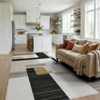 Abstract Tan Gray Black Blocks Rug - Living Room View