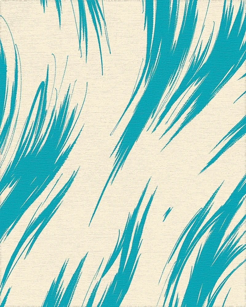 Abstract Teal Brush Stroke Pattern Rug - Cutout View