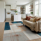 Abstract Teal Copper Geometric Design Rug - Living Room View