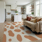 Abstract Terracotta Organic Spotted Rug Living Room View
