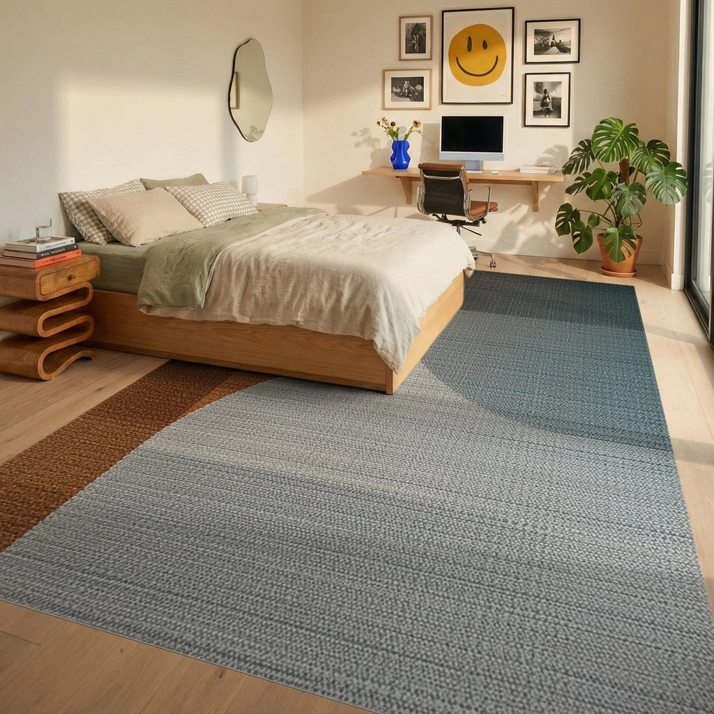 Abstract Warm Cool Gradient Circles Rug - Bedroom View