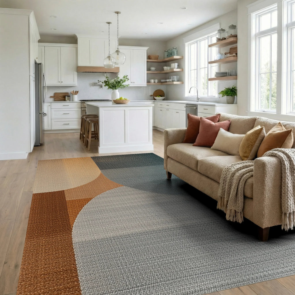 Abstract Warm Cool Gradient Circles Rug - Living Room View