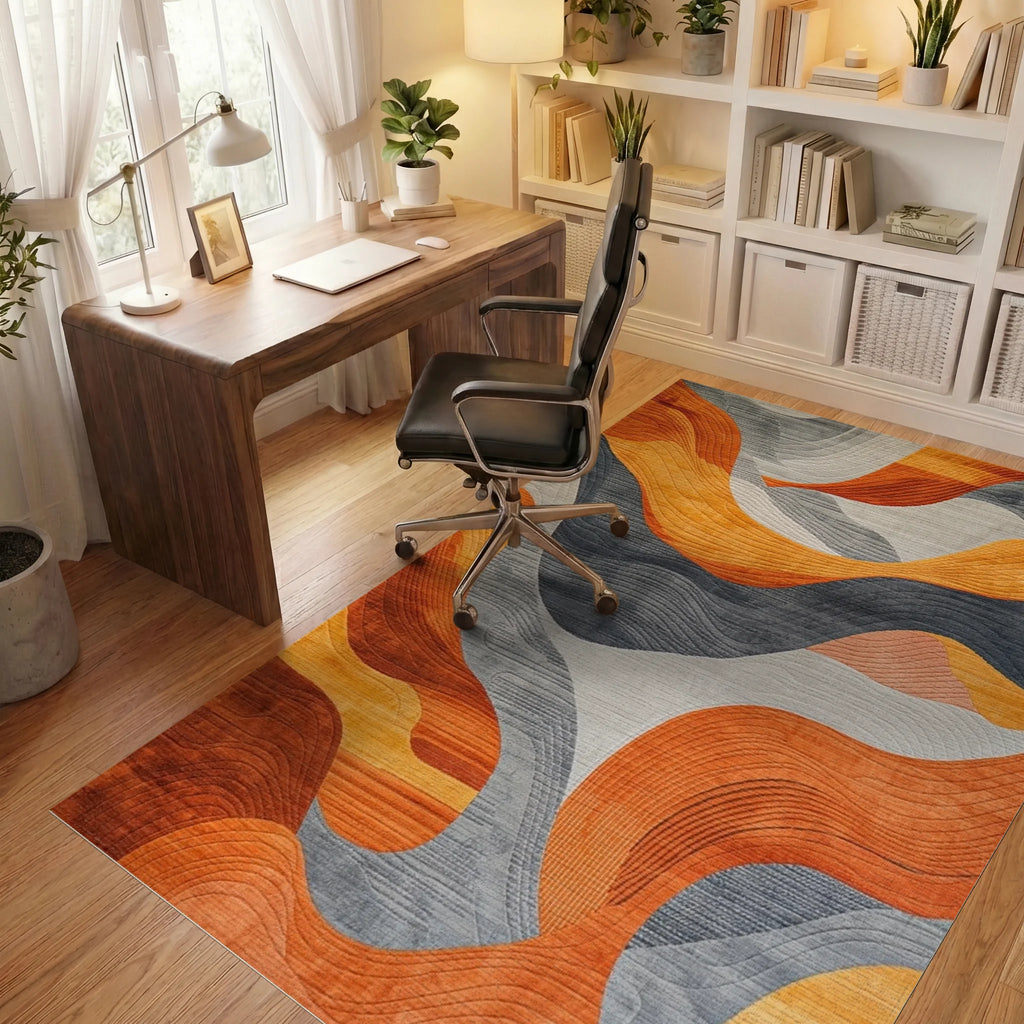 Abstract Wave Modern Gradient Rug - Office View