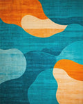 Abstract Wave Teal Orange Pattern Rug - Cutout View
