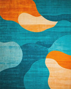 Abstract Wave Teal Orange Pattern Rug - Cutout View