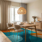 Abstract Wave Teal Orange Pattern Rug - Dining Room View