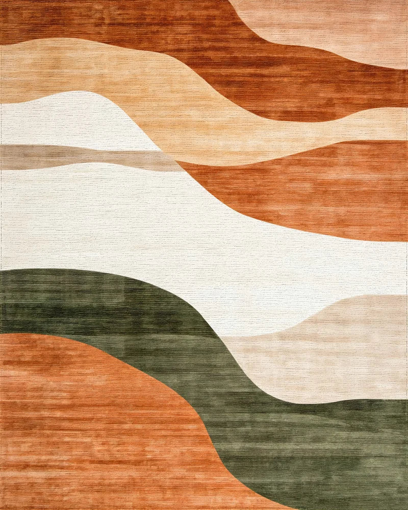Abstract Wavy Earth Tones Design Rug - Cutout View