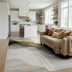 Abstract Wavy Gold Lines Rug - Living Room View