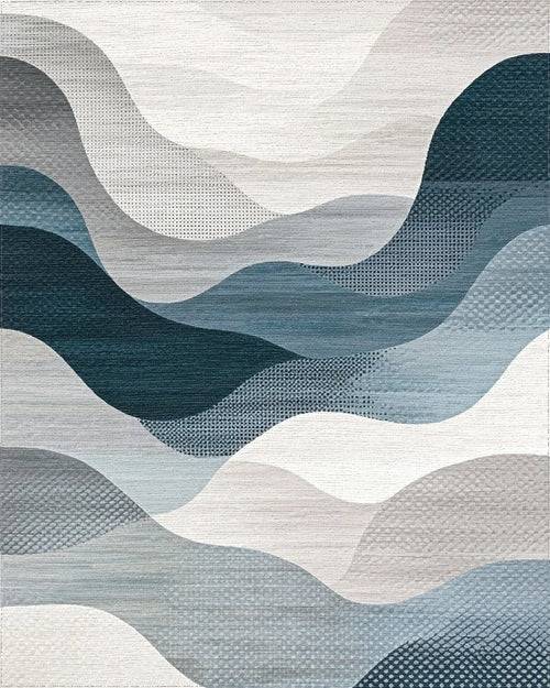 Abstract Wavy Teal Gray Landscape Rug - Cutout View