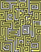 Abstract Yellow Black Maze Pattern Rug - Cutout View
