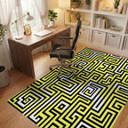 Abstract Yellow Black Maze Pattern Rug Office View
