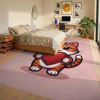 Adorable Orange Tabby Holding Red Heart Rug Bedroom View