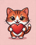 Adorable Orange Tabby Holding Red Heart Rug - Cutout View