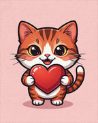 Adorable Orange Tabby Holding Red Heart Rug - Cutout View