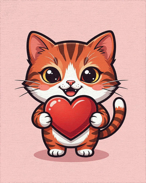Adorable Orange Tabby Holding Red Heart Rug - Cutout View