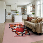 Adorable Orange Tabby Holding Red Heart Rug Living Room View