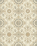 Aged Cream Gold Medallion Scrollwork Repeating Rug - Cutout View