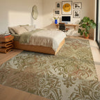 Aged Gold Floral Ogee Baroque Rug Bedroom View