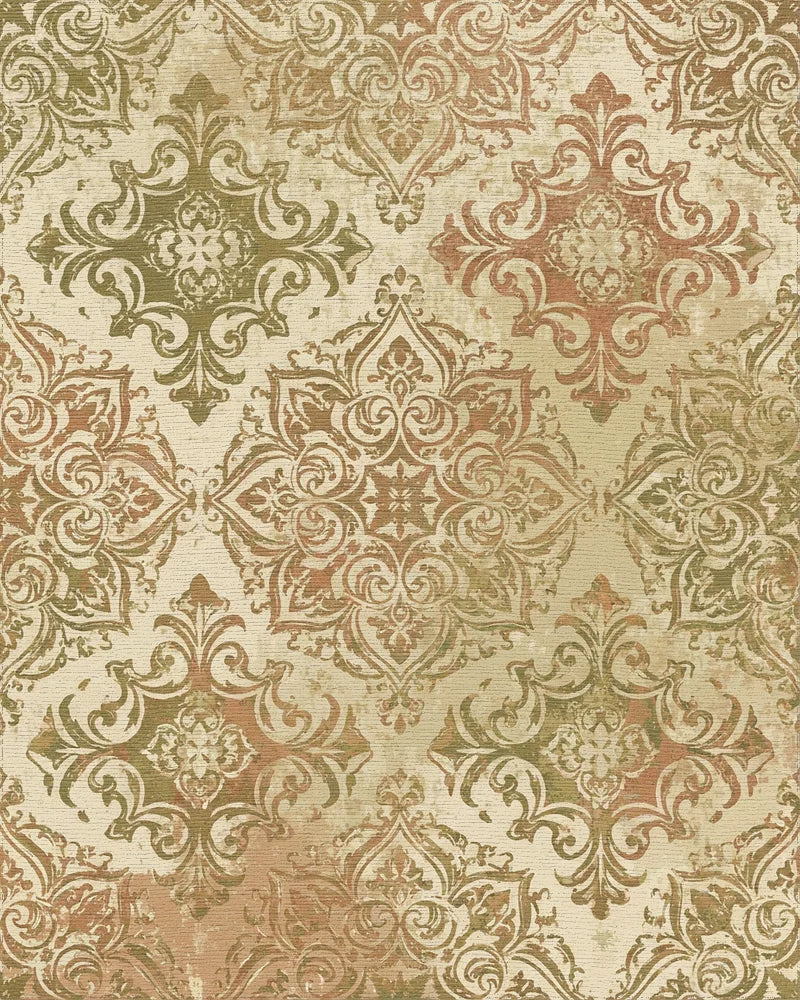 Aged Gold Floral Ogee Baroque Rug - Cutout View