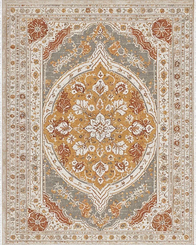 Amber Gray Ochre Floral Medallion Rug - Cutout View