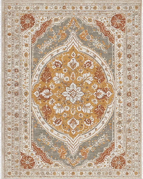 Amber Gray Ochre Floral Medallion Rug - Cutout View