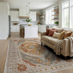 Amber Gray Ochre Floral Medallion Rug Living Room View