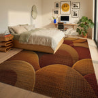 Amber Terracotta Layered Circles Rug - Bedroom View