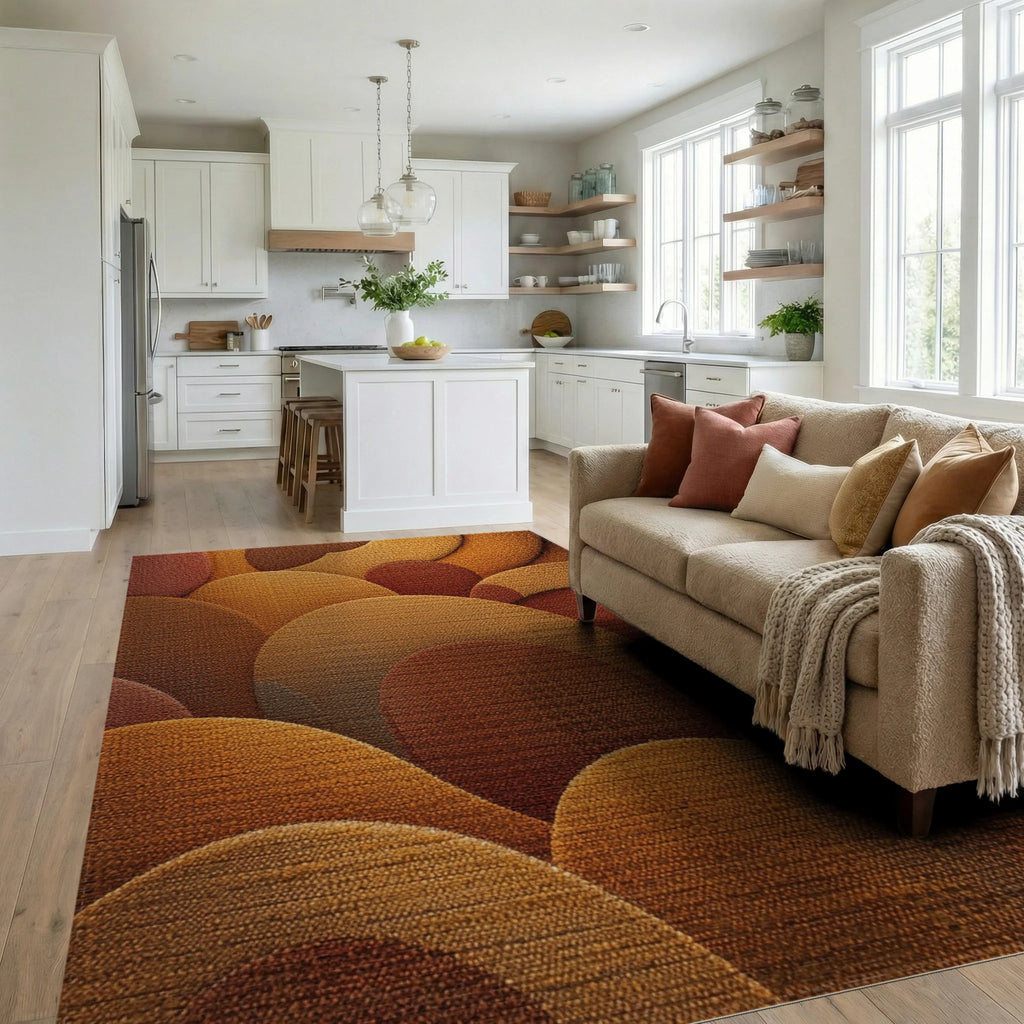 Amber Terracotta Layered Circles Rug - Living Room View