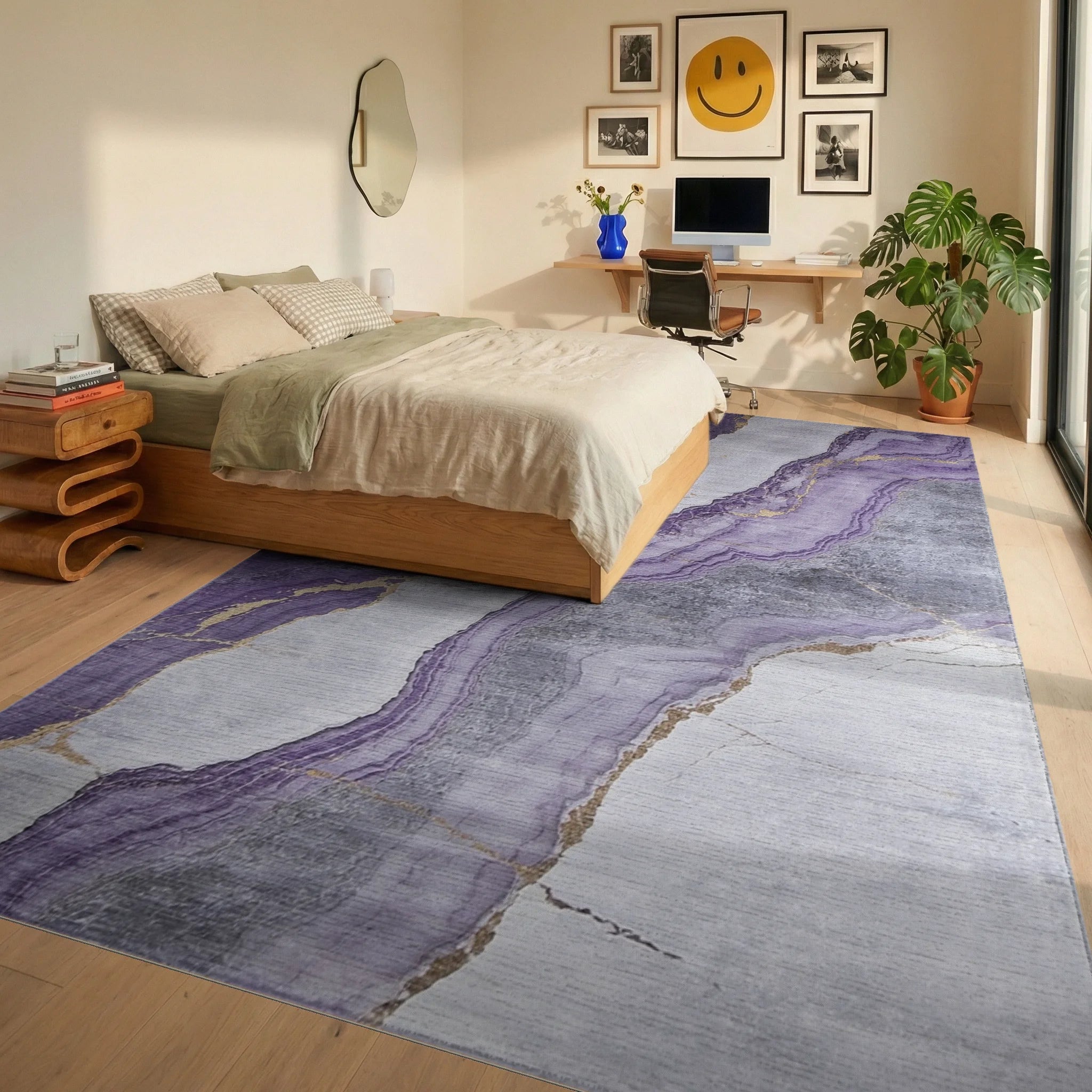 Amethyst Geode Marble Pattern Rug - Bedroom View