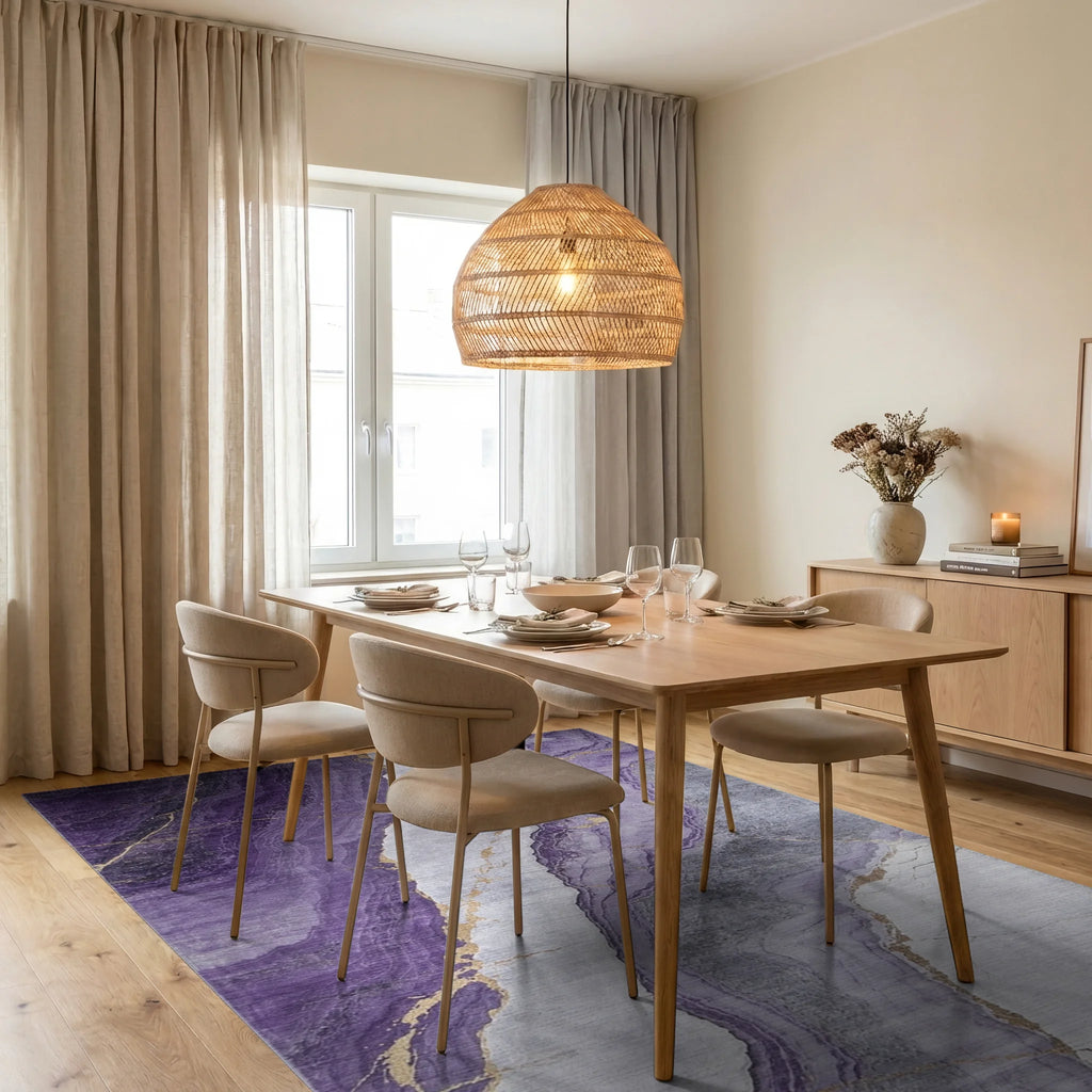 Amethyst Geode Marble Pattern Rug - Dining Room View