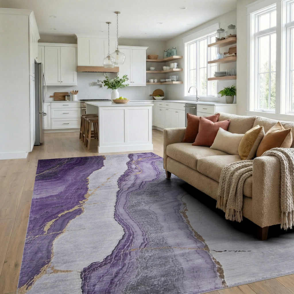 Amethyst Geode Marble Pattern Rug - Living Room View