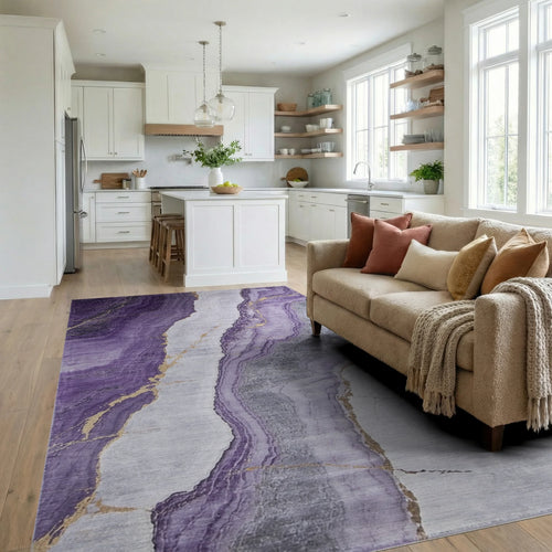 Amethyst Geode Marble Pattern Rug - Living Room View