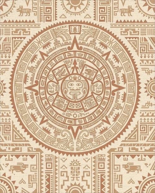 Ancient Sun Calendar Brown Geometric Rug - Cutout View