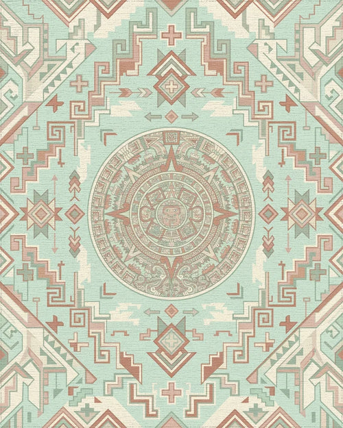 Ancient Sun Calendar Geometric Medallion Rug - Cutout View