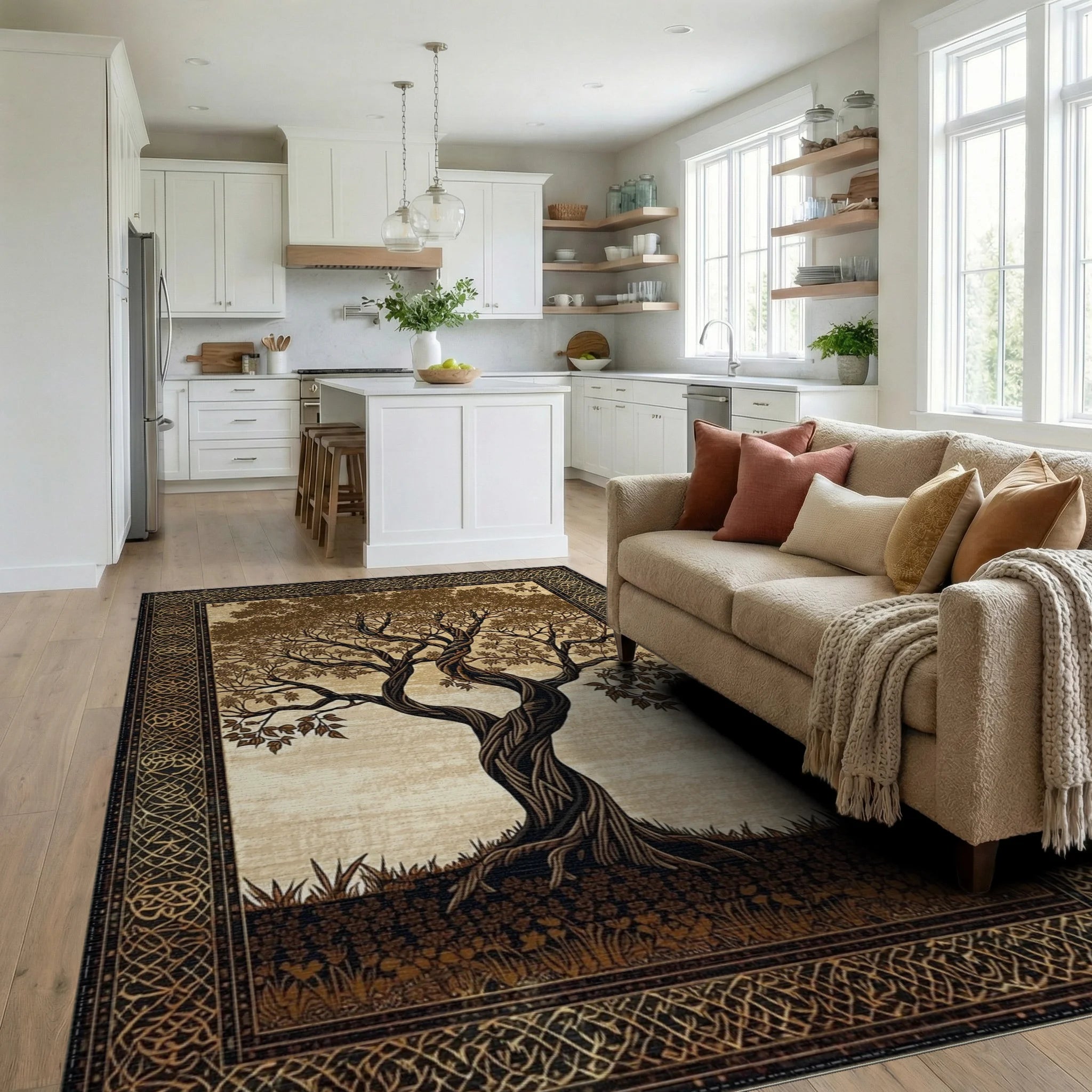 Ancient Twisted Celtic Tree Rug - Living Room View