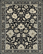Antique Black Floral Archival Garden Rug - Cutout View