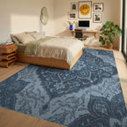 Antique Blue Floral Medallion Rug Bedroom View