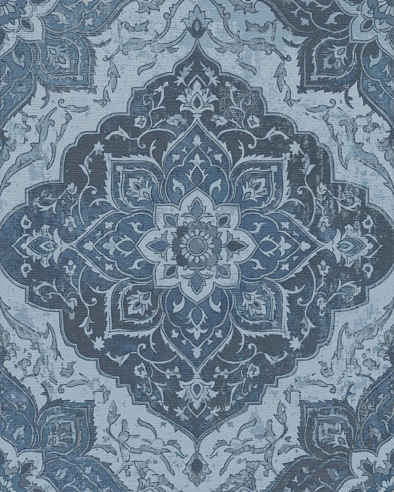 Antique Blue Floral Medallion Rug - Cutout View