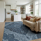 Antique Blue Floral Medallion Rug Living Room View